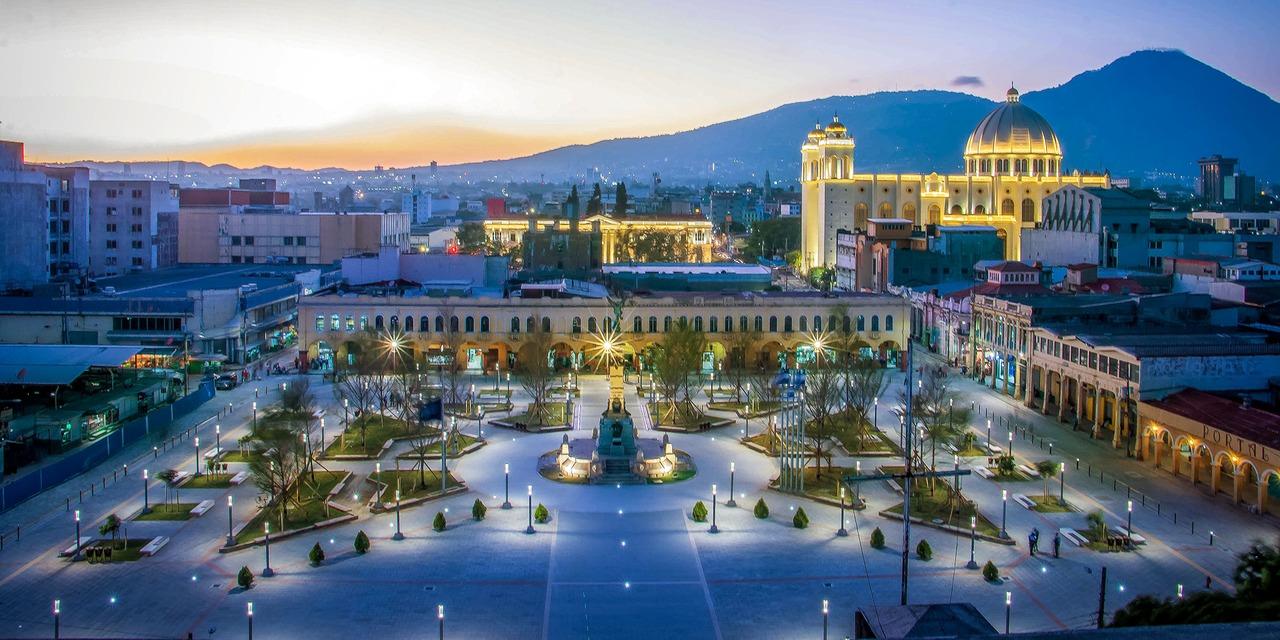 San Salvador historic center at dusk